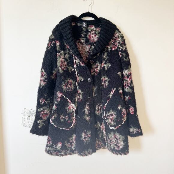 Tricot Chic Italian Unique Black Floral Mohair Sweater Coat Cardigan 4 / S - Picture 1 of 13